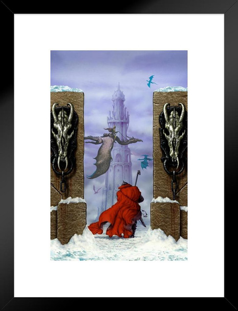 Dragonland Maze Gates Tower Dragon Fortress by Ciruelo Fantasy Painting Gustavo Cabral Matted Framed Wall Decor Art Print 20x26