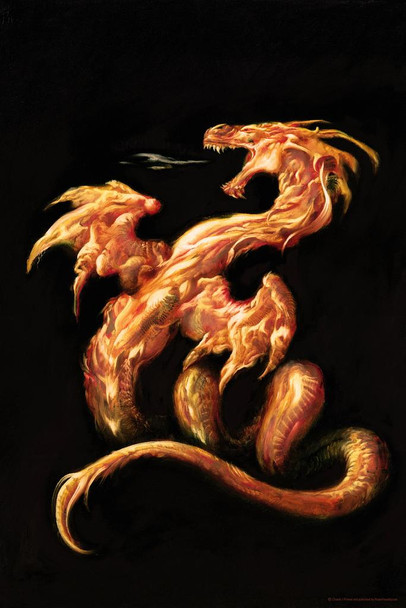 Laminated Fuego Flaming Fire Dragon by Ciruelo Orange Flames Fantasy Painting Gustavo Cabral Poster Dry Erase Wall Art 12x18
