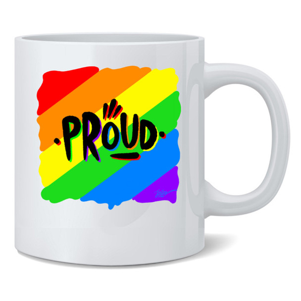 Proud Rainbow by Jason Naylor LGBTQIA Pride Flag Bright Colorful Graffiti Street Art Style Motivational Ceramic Coffee Mug Tea Cup Fun Novelty Gift 12 oz