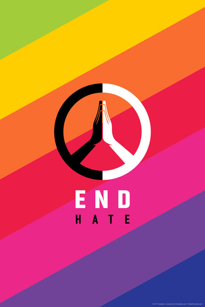End Hate Unity Hands Peace Sign LGBTQIA Rainbow Flag Bright Colorful Equality Motivational Cool Wall Decor Art Print Poster 12x18