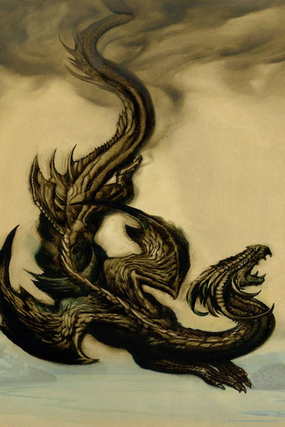 Laminated Bolt Storm Cloud Dragon by Ciruelo Fantasy Painting Gustavo Cabral Poster Dry Erase Wall Art 24x36