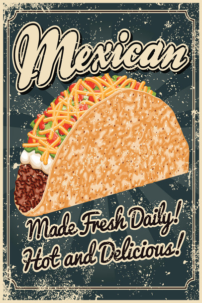 Mexican Food Made Fresh Daily Hot Delicious Vintage Cool Wall Decor Art Print Poster 12x18