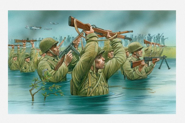 American Soldiers Wading in Water During D Day Landing Cool Wall Decor Art Print Poster 18x12
