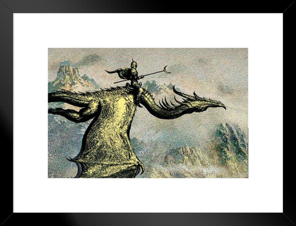 DragJinete Knight Flying On Golden Dragon by Ciruelo Fantasy Painting Gustavo Cabral Matted Framed Wall Decor Art Print 20x26