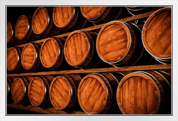 Alcohol Aging in the Barrels Photo Photograph White Wood Framed Poster 20x14