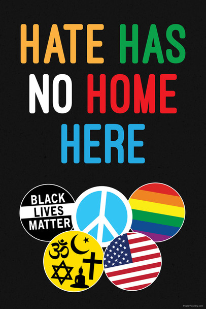 Hate Has No Home Here In This House We Believe Peace Equality LGBTQIA Pride Black Lives Matter BLM American Flag Family Inclusive Cool Wall Decor Art Print Poster 12x18