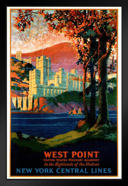 West Point Hudson Valley New York Central Lines Train Railroad Vintage Illustration Travel Matted Framed Wall Decor Art Print 20x26