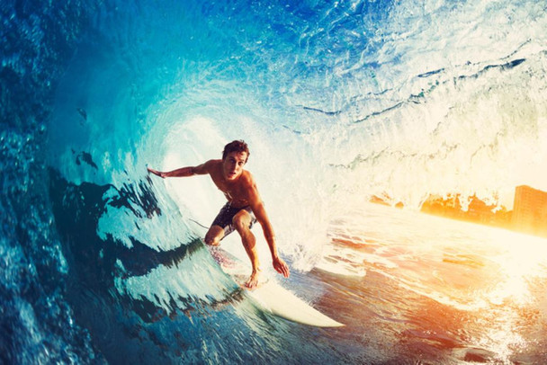 Surfer Surfing Blue Ocean Wave Photo Photograph Summer Beach Surfboard Cool Wall Decor Art Print Poster 24x36