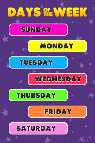 Days of the Week Calendar Sign Educational Rules Cool Wall Teacher Supplies For Classroom School Decor Teaching Toddler Kids Elementary Learning Homeschool Laminated Dry Erase Wall Poster 24x36
