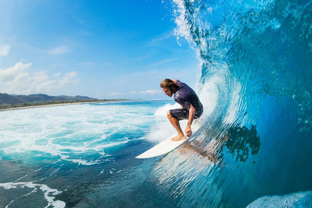 Laminated Surfing Surfer Ocean Big Wave Photo Photograph Summer Beach Surfboard Poster Dry Erase Sign 24x36