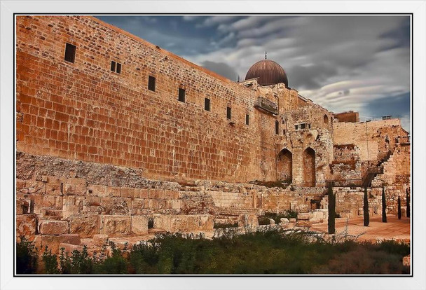 Archaeological Remains of the Temple of Solomon Photo Photograph Temple Mount Old Jerusalem Old City Israel Al Aqsa Mosque Dome Of The Rock Religion White Wood Framed Art Poster 20x14