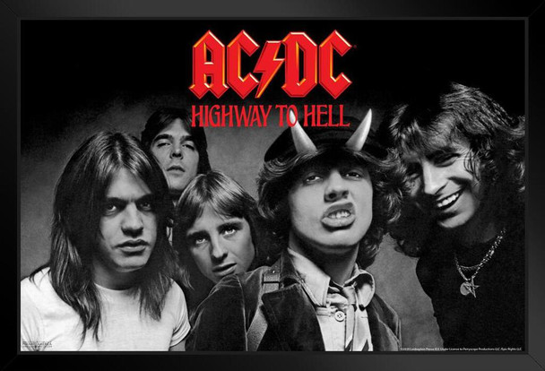 AC/DC Highway to Hell B&W Music Rock Band Classic Retro Vintage Black Wood Framed Art Poster 14x20