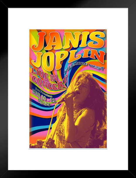 Janis Joplin 1969 Fillmore West Concert Retro Vintage Psychedelic Classic Music Matted Framed Wall Decor Art Print 20x26