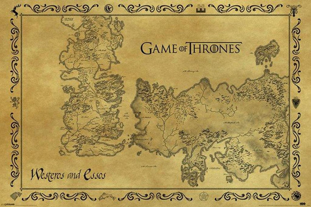 Game Of Thrones Antique Map Westeros Essos HBO Medieval Fantasy TV Television Series Cool Huge Large Giant Poster Art 55x39