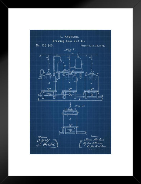 Brewing Beer and Ale Louis Pasteur 1873 Official Patent Blueprint Homebrew Fermentation Tanks Drinking Alcohol Keg Party Decoration Matted Framed Art Wall Decor 20x26
