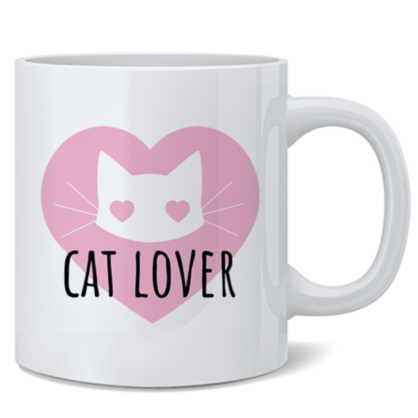 Cat Lover Cute Heart Eyes Kitty Funny Pink Ceramic Coffee Mug Tea Cup Fun Novelty Gift 12 oz