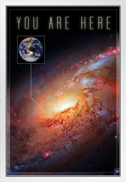 You Are Here Galaxy Funny Solar System Space Science Kids Map Classroom Chart Earth Pictures Outer Planets Hubble Astronomy Nasa Milky Way Educational Universe White Wood Framed Art Poster 14x20