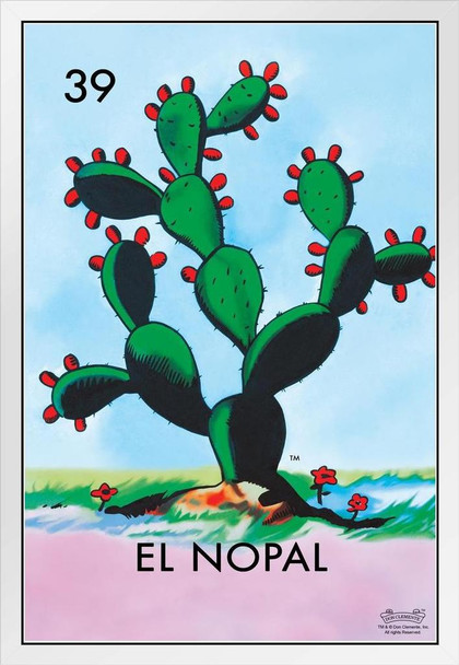39 El Nopal Cactus Loteria Card Mexican Bingo Lottery Day Of Dead Dia Los Muertos Decorations Mexico Nature Party Spanish Native Sign White Wood Framed Art Poster 14x20