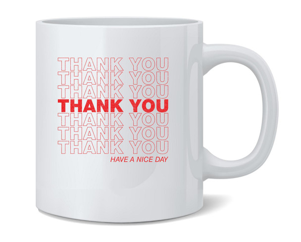 Thank You Shopping Bag Retro Ceramic Coffee Mug Tea Cup Fun Novelty Gift 12 oz