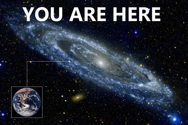 Laminated You Are Here Galaxy Retro Solar System Human Earth Location in Outer Space Universe Black Light Reactive Constellation Glow Walls Hubble Prints Planets Poster Dry Erase Sign 36x24