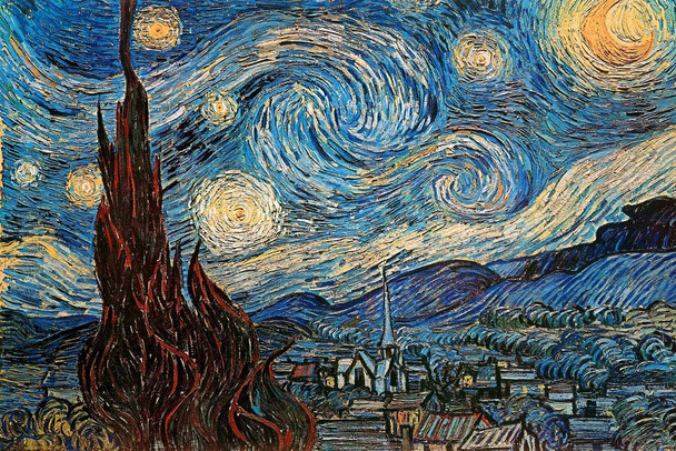 Laminated The Starry Night 1889 By Vincent Van Gogh Van Gogh Wall Art Impressionist Painting Style Nature Forest Wall Decor Night Sky Poster Starry Night Decor Fine Art Poster Dry Erase Sign 36x24