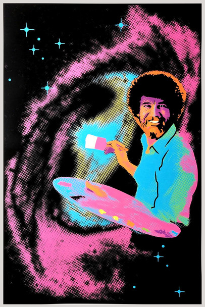 Bob Ross Galaxy Painting Stars Cool Psychedelic Trippy Hippie Decor UV Light Reactive Black Light Eco Blacklight Poster For Room