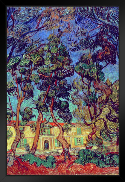 Vincent Van Gogh Trees in the Garden of Saint Paul Hospital Van Gogh Wall Art Impressionist Painting Style Nature Forest Wall Decor Landscape Night Sky Decor Black Wood Framed Art Poster 14x20