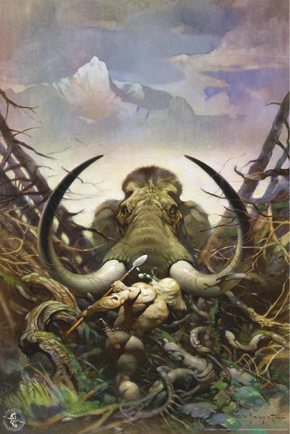 The Mammoth by Frank Frazetta Wall Art Gothic Fantasy Decor Frank Frazetta Artwork Scary Art Prints Horror Battle Posters Frazetta Illustration Nude Monster Cool Huge Large Giant Poster Art 36x54
