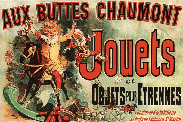 Laminated Jules Cheret Aux Buttes Chaumont Jouets 1885 Vintage French Department Store Toy TV Show Ad Poster Dry Erase Sign 18x12