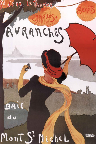 Albert Bergevin Avranches Baie du Mont St Michel 1910 Vintage Ad French Travel Advertisement Woman With Umbrella Cool Wall Decor Art Print Poster 24x36