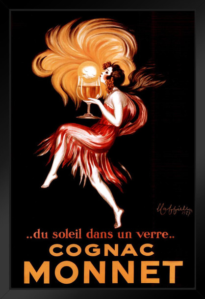 Leonetto Cappiello Cognac Monnet Sunset In A Glass Vintage French Advertising Soleil Verre Liquor Ad Woman Drinking Bottle Decoration Black Wood Framed Art Poster 14x20