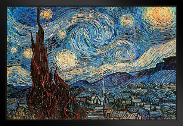 The Starry Night 1889 By Vincent Van Gogh Van Gogh Wall Art Impressionist Painting Style Nature Forest Wall Decor Night Sky Poster Starry Night Decor Fine Art Black Wood Framed Art Poster 20x14