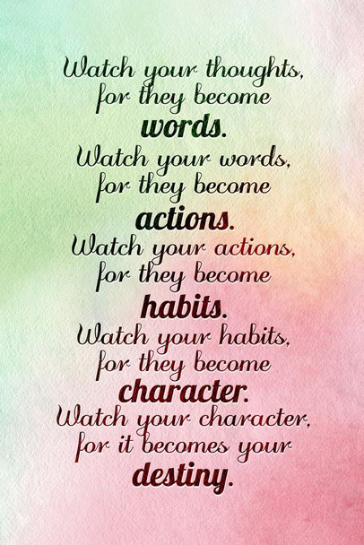 Laminated Watch Your Thoughts Watercolor Motivational Inspirational Teamwork Quote Inspire Quotation Gratitude Positivity Support Motivate Sign Good Vibes Social Work Poster Dry Erase Sign 12x18