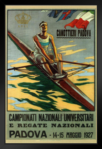 National Regatta Regate Nazionali Padova Italy 1927 Sports Rowing Crew Skull Boat Black Wood Framed Art Poster 14x20