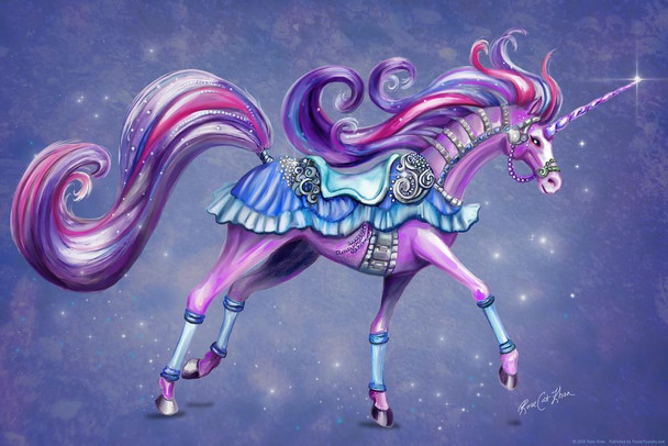 Laminated Purple Carousel Horse Unicorn by Rose Khan Poster Dry Erase Sign 12x18