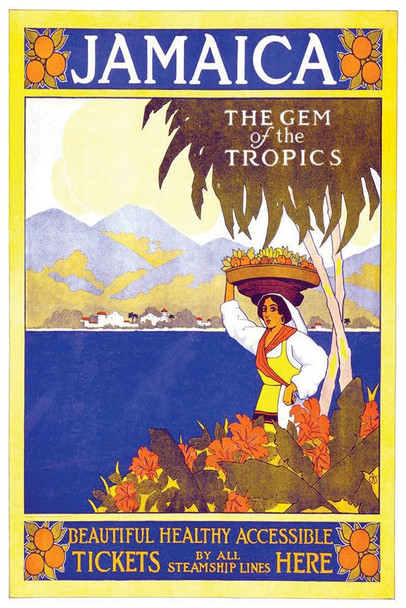 Laminated Jamaica The Gem of the Tropics Vintage Travel Art Print Poster Dry Erase Sign 24x36