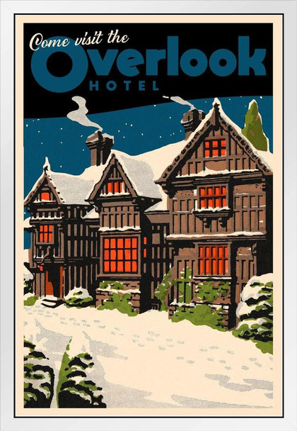 Come Visit The Overlook Hotel Famous Scary Horror Movie Vintage Travel White Wood Framed Art Poster 14x20