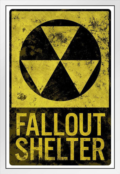 Fallout Shelter Vintage Style Sign White Wood Framed Poster 14x20