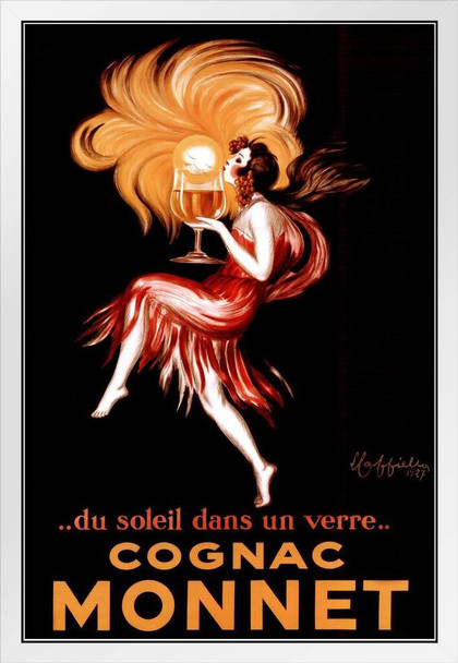 Leonetto Cappiello Cognac Monnet Sunset In A Glass Vintage French Advertising Soleil Verre Liquor Ad Woman Drinking Bottle Decoration White Wood Framed Art Poster 14x20