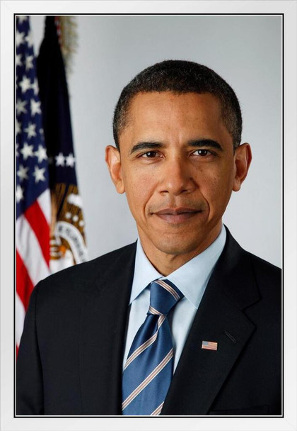 Barack Obama Official Presidential Photo Portrait White Wood Framed Poster 14x20