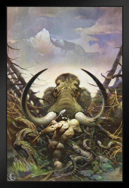 The Mammoth by Frank Frazetta Wall Art Gothic Fantasy Decor Frank Frazetta Artwork Scary Art Prints Horror Battle Posters Frazetta Illustration Nude Monster Stand or Hang Wood Frame Display 9x13