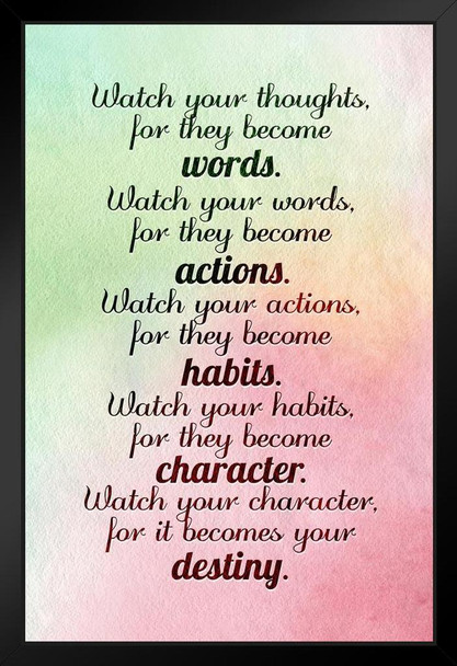 Watch Your Thoughts Watercolor Motivational Inspirational Teamwork Quote Inspire Quotation Gratitude Positivity Support Motivate Sign Good Vibes Social Work Stand or Hang Wood Frame Display 9x13