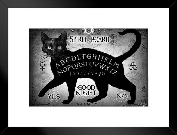 Black Cat Witches Spirit Board Alchemy of England Spooky Witchy Gothic Ghost Communication Supernatural Spirits Matted Framed Art Wall Decor 20x26
