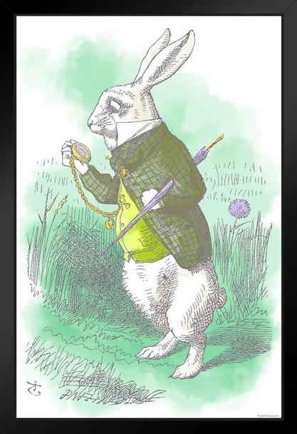 Alice In Wonderland White Rabbit John Tenniel Cute Pastel Watercolor Kids Room Nursery Black Wood Framed Art Poster 14x20