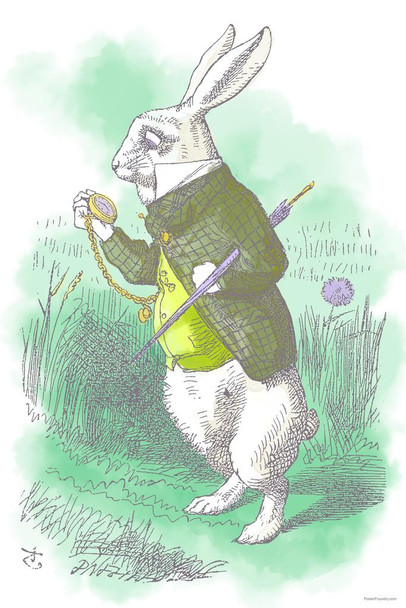 Laminated Alice In Wonderland White Rabbit John Tenniel Cute Pastel Watercolor Kids Room Nursery Poster Dry Erase Sign 24x36