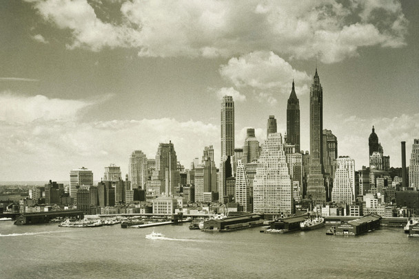 Lower Manhattan New York City Skyline B&W Vintage Photo Photograph Cool Wall Decor Art Print Poster 12x18