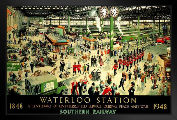 Waterloo Station London England National Rail Network Railroad Terminal 1848 100 Year Anniversary Vintage Travel Art Print Stand or Hang Wood Frame Display 9x13