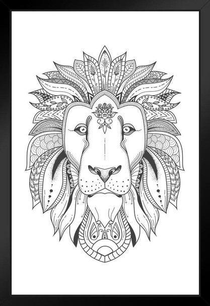 Lion Tribal Pattern Coloring Poster For Adults Relaxation Activity Social Distancing Color Your Own Arts and Crafts Stand or Hang Wood Frame Display 9x13