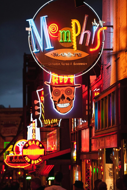 Illuminated Bar Signs on Beale Street Memphis Photo Photograph Cool Wall Decor Art Print Poster 12x18