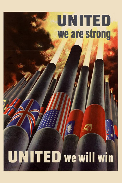 WPA War Propaganda United We Are Strong United We Will Win Thick Paper Sign Print Picture 8x12